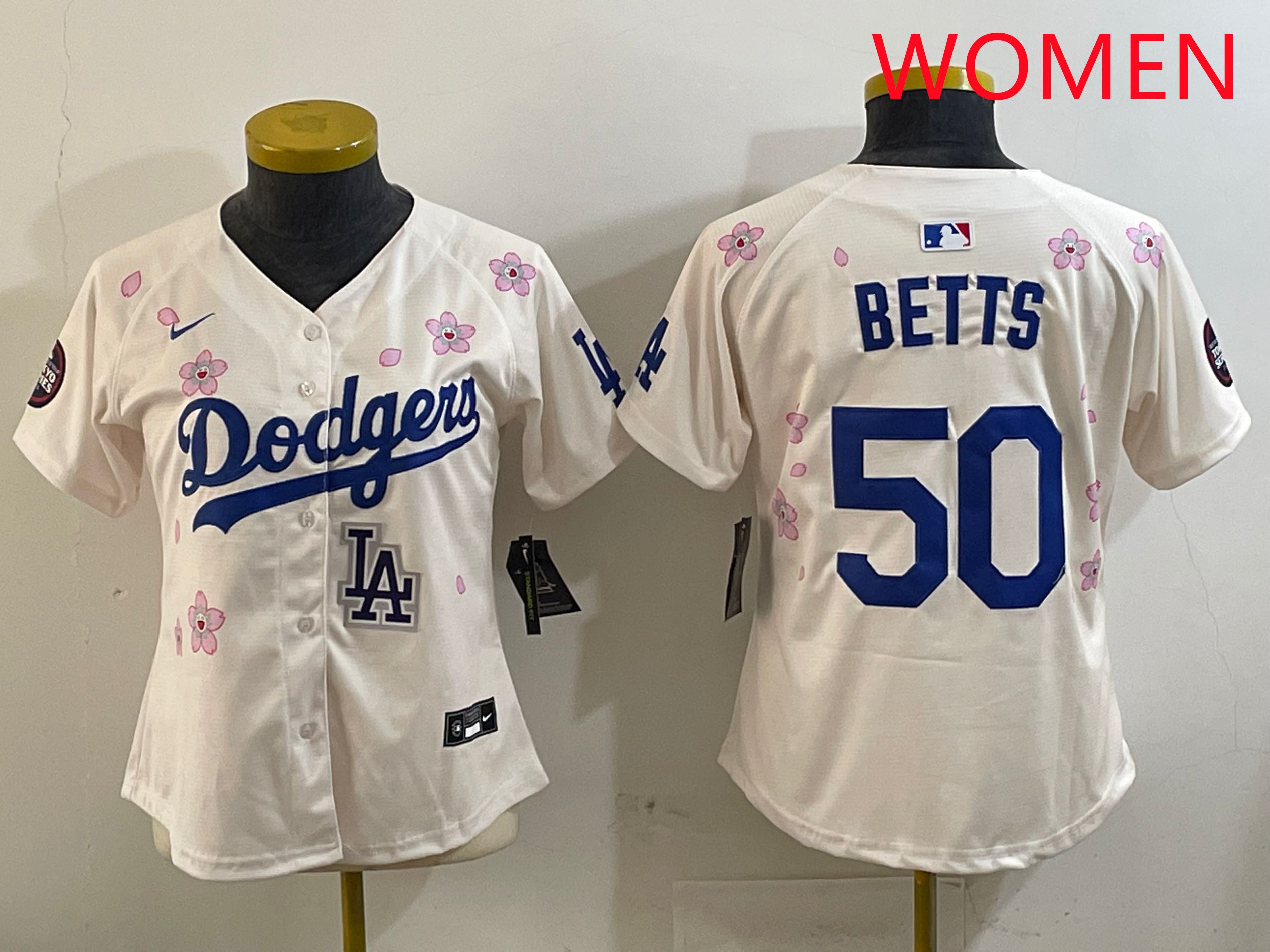 Women Los Angeles Dodgers 50 Betts Cream Sakura Edition 2025 Nike MLB Jersey style 9